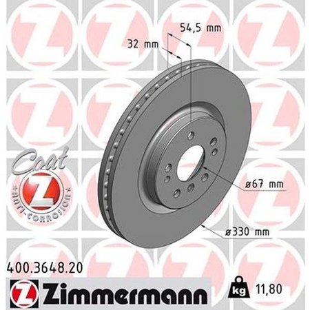 ZIMMERMANN Brake Disc - Standard/Coated, 400.3648.20 400.3648.20